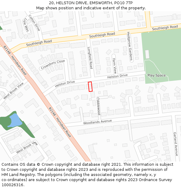 20, HELSTON DRIVE, EMSWORTH, PO10 7TP: Location map and indicative extent of plot