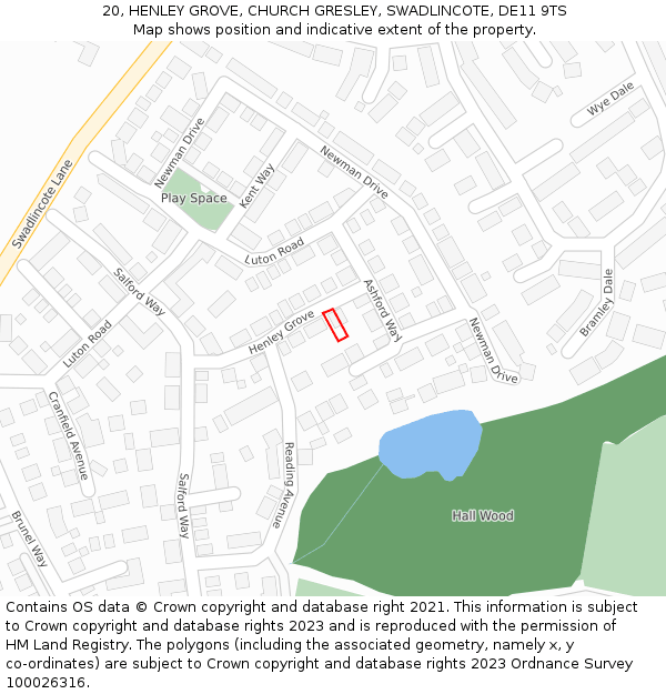 20, HENLEY GROVE, CHURCH GRESLEY, SWADLINCOTE, DE11 9TS: Location map and indicative extent of plot