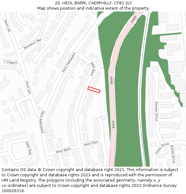 20, HEOL BARRI, CAERPHILLY, CF83 2LY: Location map and indicative extent of plot