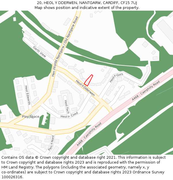 20, HEOL Y DDERWEN, NANTGARW, CARDIFF, CF15 7UJ: Location map and indicative extent of plot