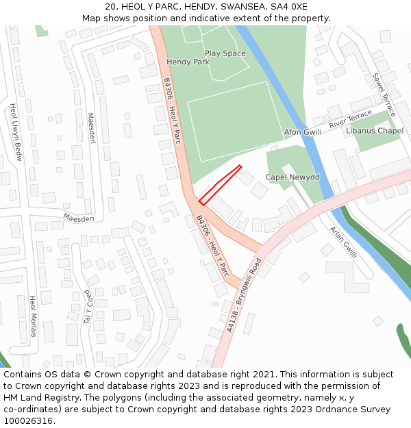 20, HEOL Y PARC, HENDY, SWANSEA, SA4 0XE: Location map and indicative extent of plot