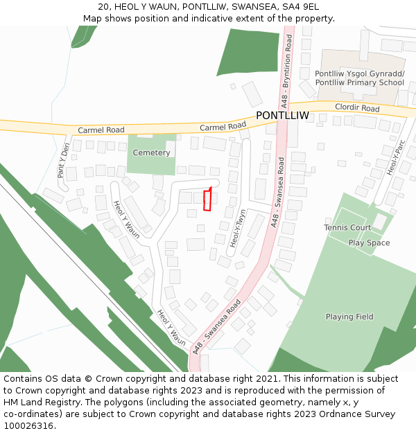 20, HEOL Y WAUN, PONTLLIW, SWANSEA, SA4 9EL: Location map and indicative extent of plot