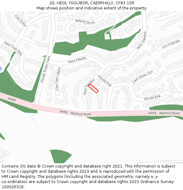 20, HEOL YSGUBOR, CAERPHILLY, CF83 1SR: Location map and indicative extent of plot