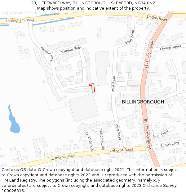 20, HEREWARD WAY, BILLINGBOROUGH, SLEAFORD, NG34 0NZ: Location map and indicative extent of plot