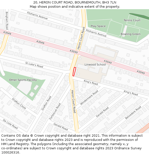 20, HERON COURT ROAD, BOURNEMOUTH, BH3 7LN: Location map and indicative extent of plot