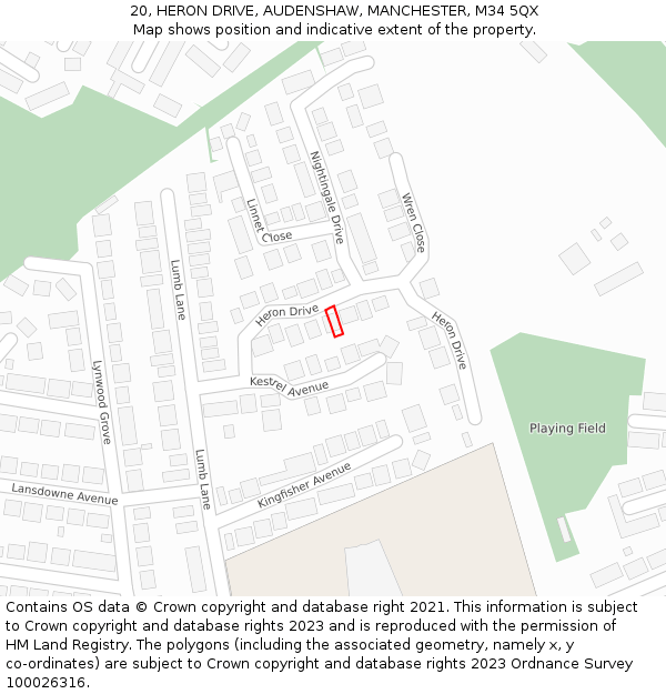20, HERON DRIVE, AUDENSHAW, MANCHESTER, M34 5QX: Location map and indicative extent of plot