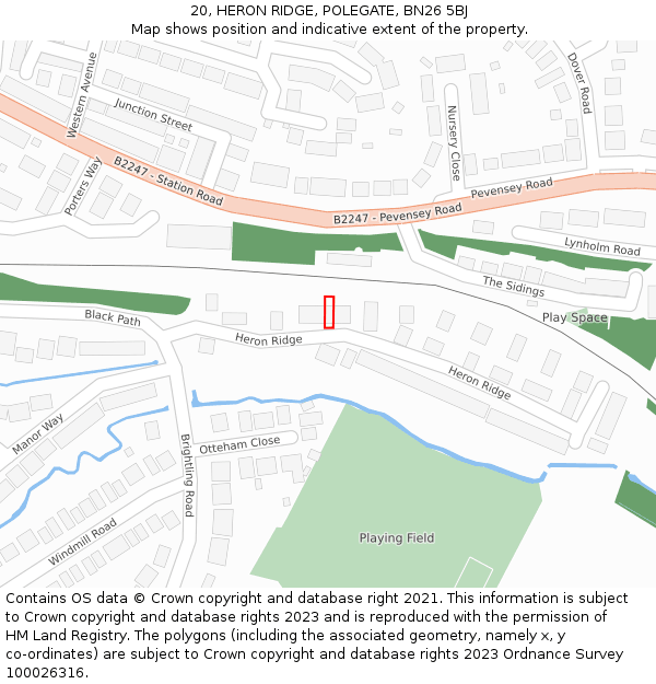 20, HERON RIDGE, POLEGATE, BN26 5BJ: Location map and indicative extent of plot