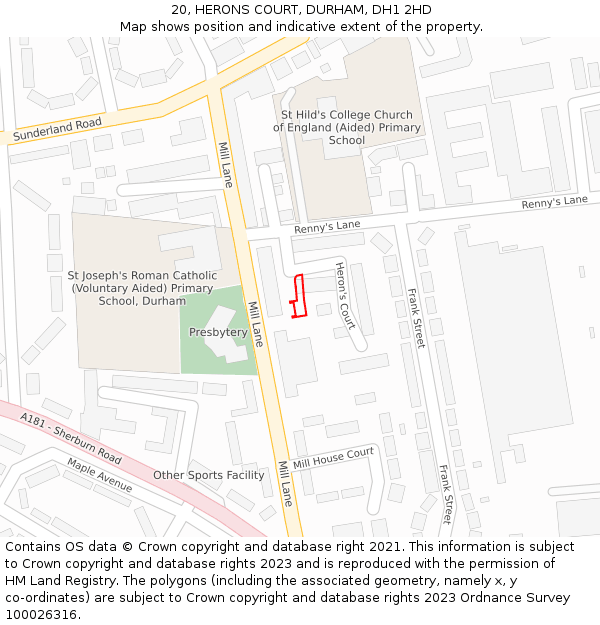 20, HERONS COURT, DURHAM, DH1 2HD: Location map and indicative extent of plot