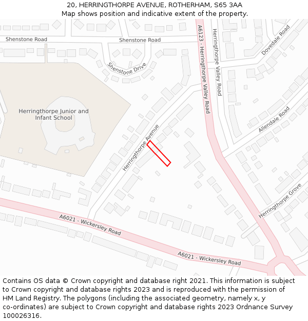 20, HERRINGTHORPE AVENUE, ROTHERHAM, S65 3AA: Location map and indicative extent of plot