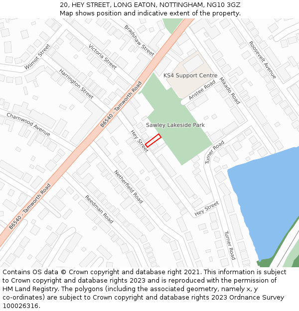 20, HEY STREET, LONG EATON, NOTTINGHAM, NG10 3GZ: Location map and indicative extent of plot