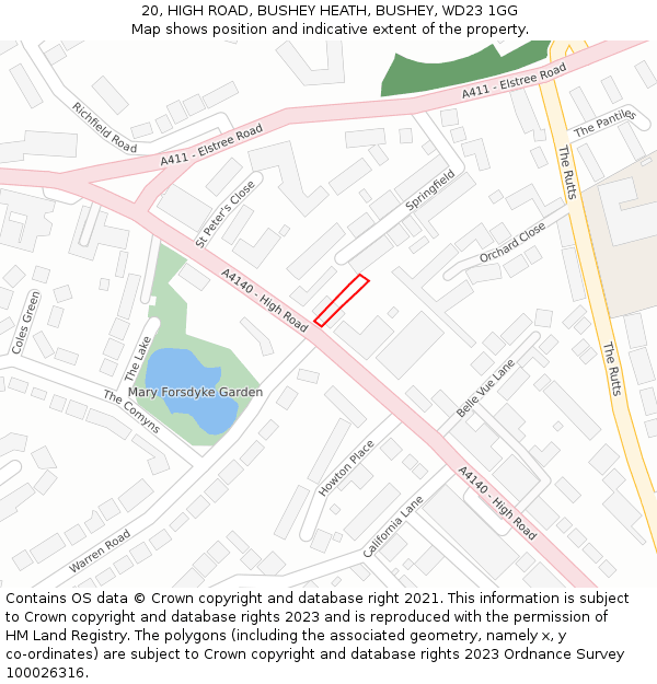 20, HIGH ROAD, BUSHEY HEATH, BUSHEY, WD23 1GG: Location map and indicative extent of plot