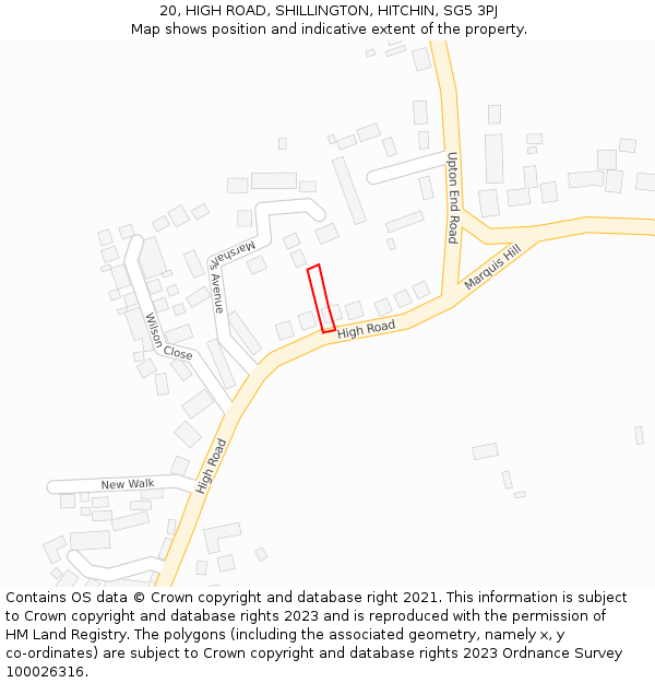 20, HIGH ROAD, SHILLINGTON, HITCHIN, SG5 3PJ: Location map and indicative extent of plot