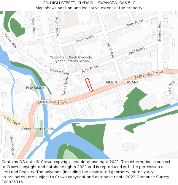 20, HIGH STREET, CLYDACH, SWANSEA, SA6 5LG: Location map and indicative extent of plot