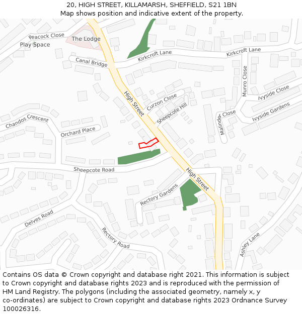 20, HIGH STREET, KILLAMARSH, SHEFFIELD, S21 1BN: Location map and indicative extent of plot