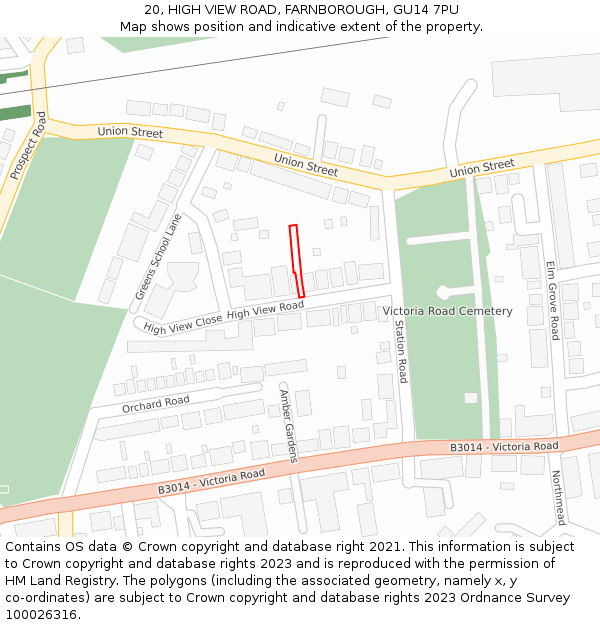 20, HIGH VIEW ROAD, FARNBOROUGH, GU14 7PU: Location map and indicative extent of plot