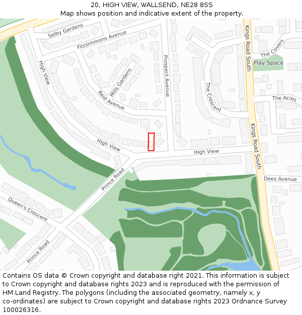 20, HIGH VIEW, WALLSEND, NE28 8SS: Location map and indicative extent of plot