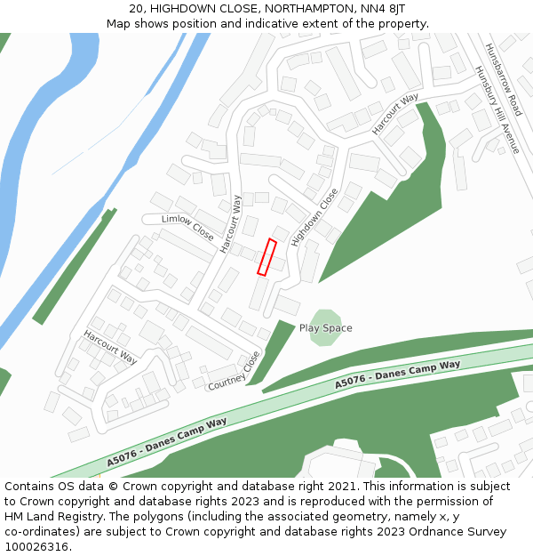 20, HIGHDOWN CLOSE, NORTHAMPTON, NN4 8JT: Location map and indicative extent of plot