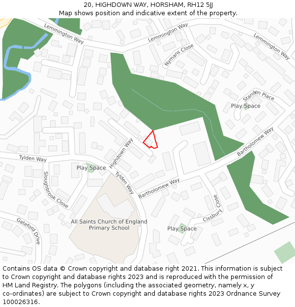 20, HIGHDOWN WAY, HORSHAM, RH12 5JJ: Location map and indicative extent of plot