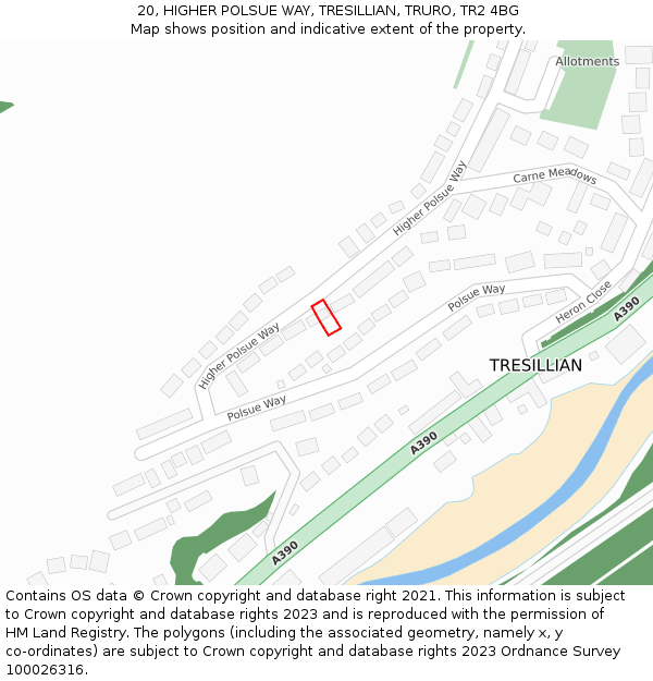 20, HIGHER POLSUE WAY, TRESILLIAN, TRURO, TR2 4BG: Location map and indicative extent of plot