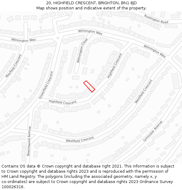 20, HIGHFIELD CRESCENT, BRIGHTON, BN1 8JD: Location map and indicative extent of plot