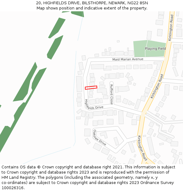 20, HIGHFIELDS DRIVE, BILSTHORPE, NEWARK, NG22 8SN: Location map and indicative extent of plot