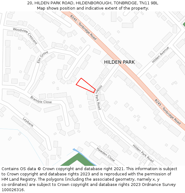 20, HILDEN PARK ROAD, HILDENBOROUGH, TONBRIDGE, TN11 9BL: Location map and indicative extent of plot