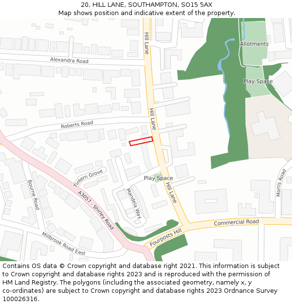 20, HILL LANE, SOUTHAMPTON, SO15 5AX: Location map and indicative extent of plot