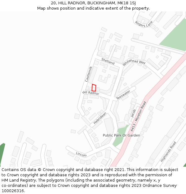 20, HILL RADNOR, BUCKINGHAM, MK18 1SJ: Location map and indicative extent of plot