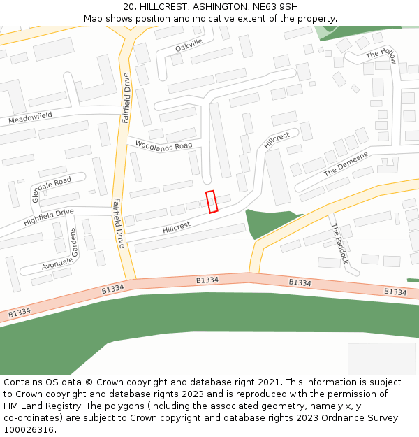 20, HILLCREST, ASHINGTON, NE63 9SH: Location map and indicative extent of plot