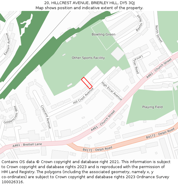 20, HILLCREST AVENUE, BRIERLEY HILL, DY5 3QJ: Location map and indicative extent of plot