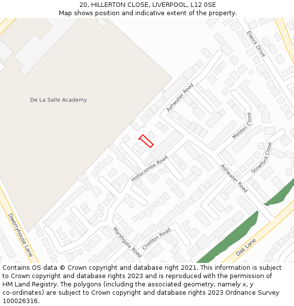 20, HILLERTON CLOSE, LIVERPOOL, L12 0SE: Location map and indicative extent of plot