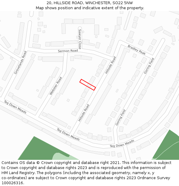 20, HILLSIDE ROAD, WINCHESTER, SO22 5NW: Location map and indicative extent of plot