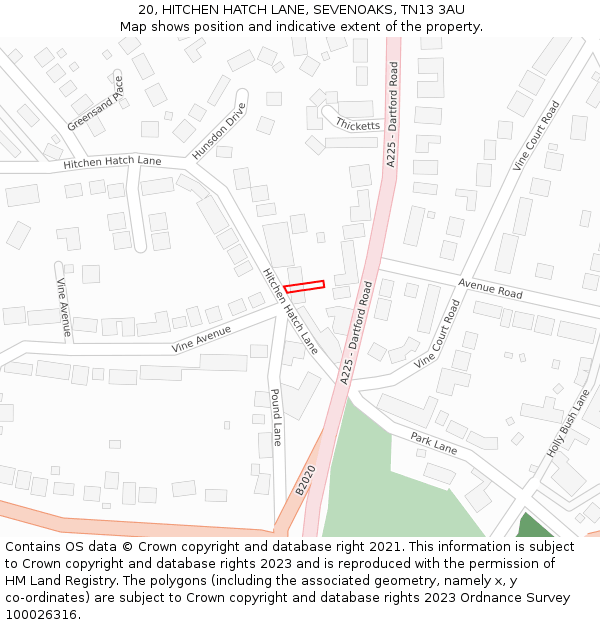 20, HITCHEN HATCH LANE, SEVENOAKS, TN13 3AU: Location map and indicative extent of plot