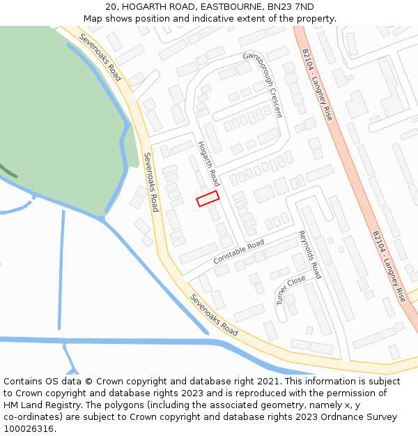 20, HOGARTH ROAD, EASTBOURNE, BN23 7ND: Location map and indicative extent of plot