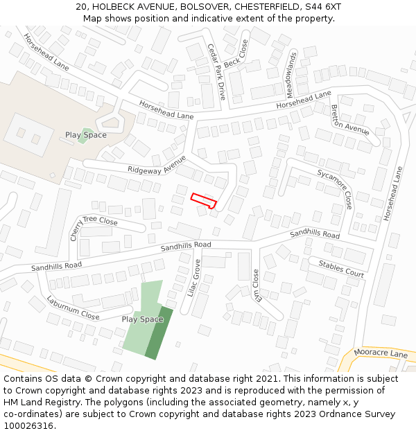 20, HOLBECK AVENUE, BOLSOVER, CHESTERFIELD, S44 6XT: Location map and indicative extent of plot