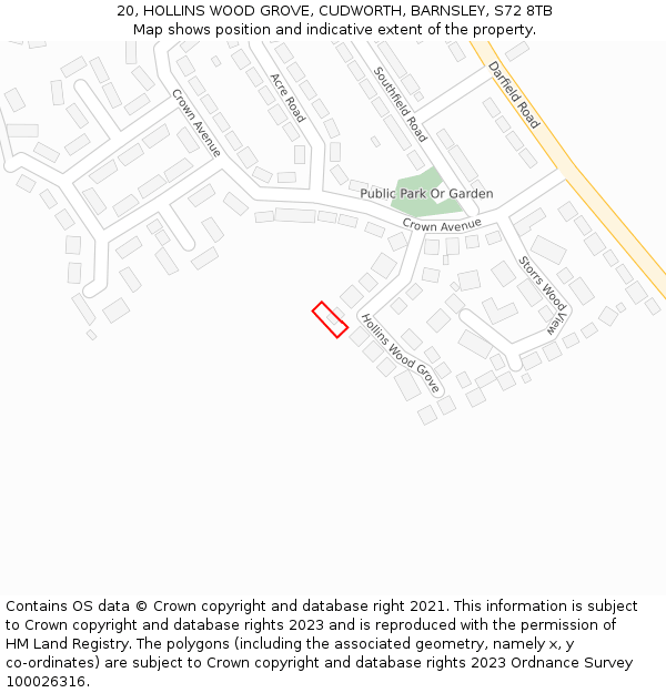 20, HOLLINS WOOD GROVE, CUDWORTH, BARNSLEY, S72 8TB: Location map and indicative extent of plot