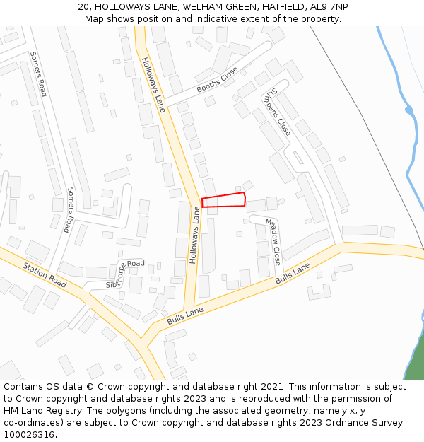 20, HOLLOWAYS LANE, WELHAM GREEN, HATFIELD, AL9 7NP: Location map and indicative extent of plot