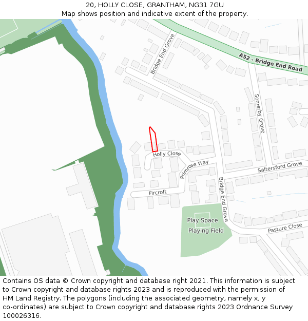 20, HOLLY CLOSE, GRANTHAM, NG31 7GU: Location map and indicative extent of plot