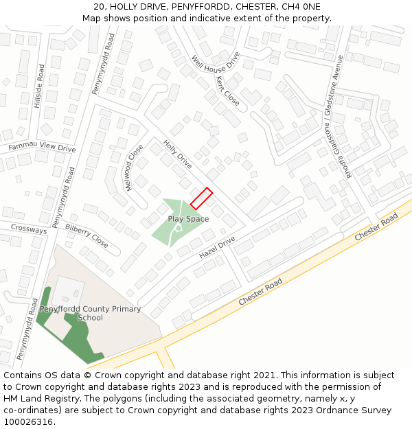 20, HOLLY DRIVE, PENYFFORDD, CHESTER, CH4 0NE: Location map and indicative extent of plot