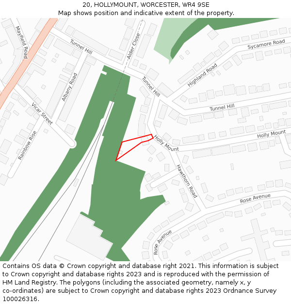 20, HOLLYMOUNT, WORCESTER, WR4 9SE: Location map and indicative extent of plot