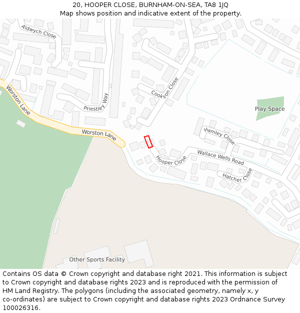 20, HOOPER CLOSE, BURNHAM-ON-SEA, TA8 1JQ: Location map and indicative extent of plot