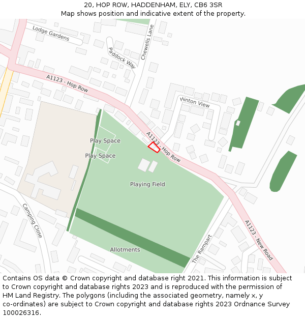 20, HOP ROW, HADDENHAM, ELY, CB6 3SR: Location map and indicative extent of plot