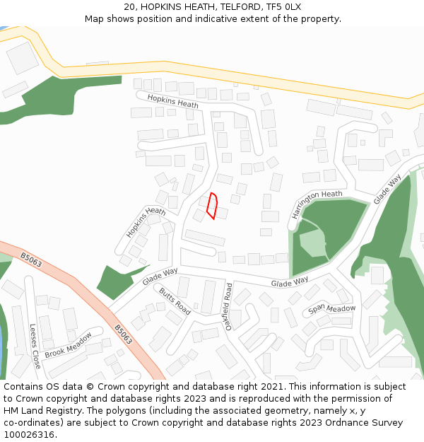 20, HOPKINS HEATH, TELFORD, TF5 0LX: Location map and indicative extent of plot