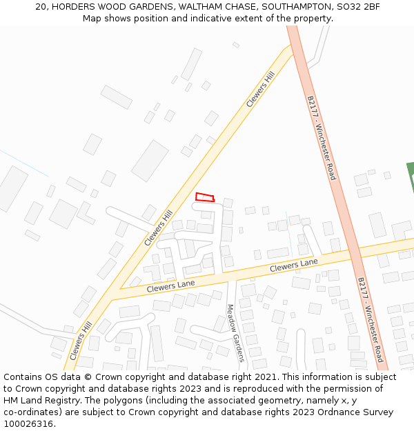 20, HORDERS WOOD GARDENS, WALTHAM CHASE, SOUTHAMPTON, SO32 2BF: Location map and indicative extent of plot