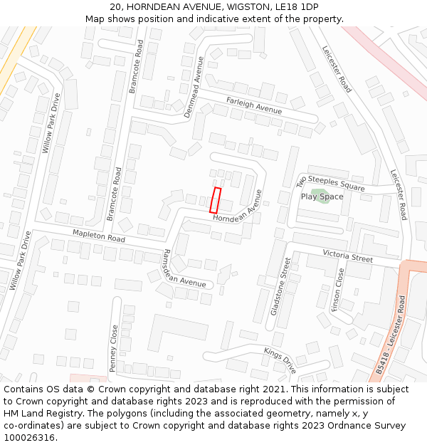 20, HORNDEAN AVENUE, WIGSTON, LE18 1DP: Location map and indicative extent of plot