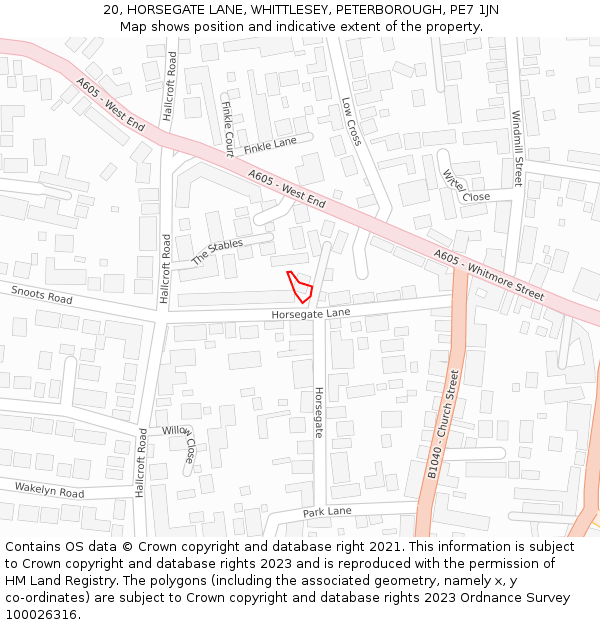 20, HORSEGATE LANE, WHITTLESEY, PETERBOROUGH, PE7 1JN: Location map and indicative extent of plot