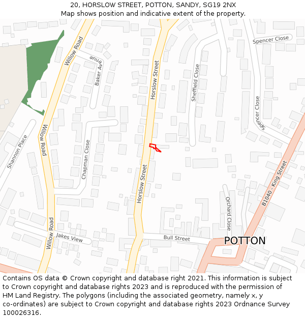 20, HORSLOW STREET, POTTON, SANDY, SG19 2NX: Location map and indicative extent of plot