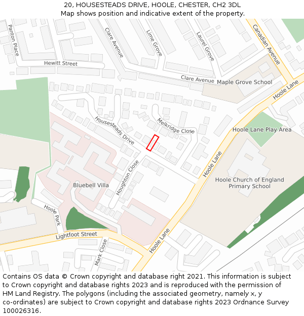 20, HOUSESTEADS DRIVE, HOOLE, CHESTER, CH2 3DL: Location map and indicative extent of plot