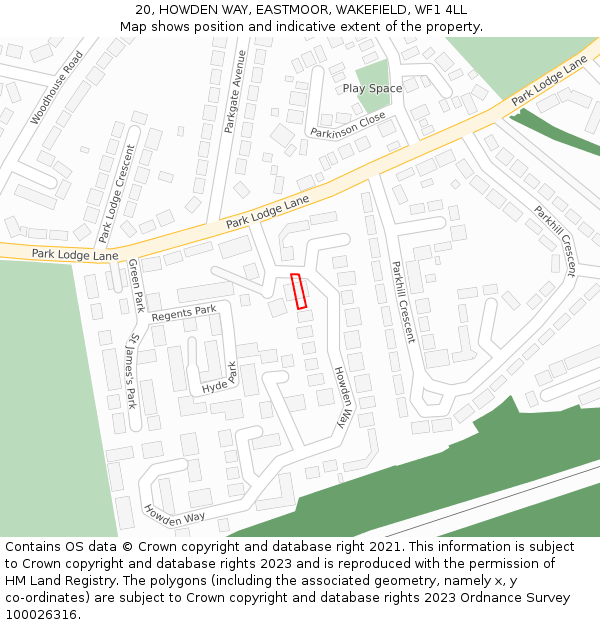 20, HOWDEN WAY, EASTMOOR, WAKEFIELD, WF1 4LL: Location map and indicative extent of plot