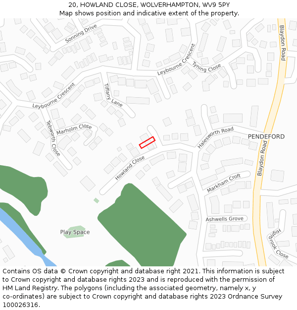 20, HOWLAND CLOSE, WOLVERHAMPTON, WV9 5PY: Location map and indicative extent of plot